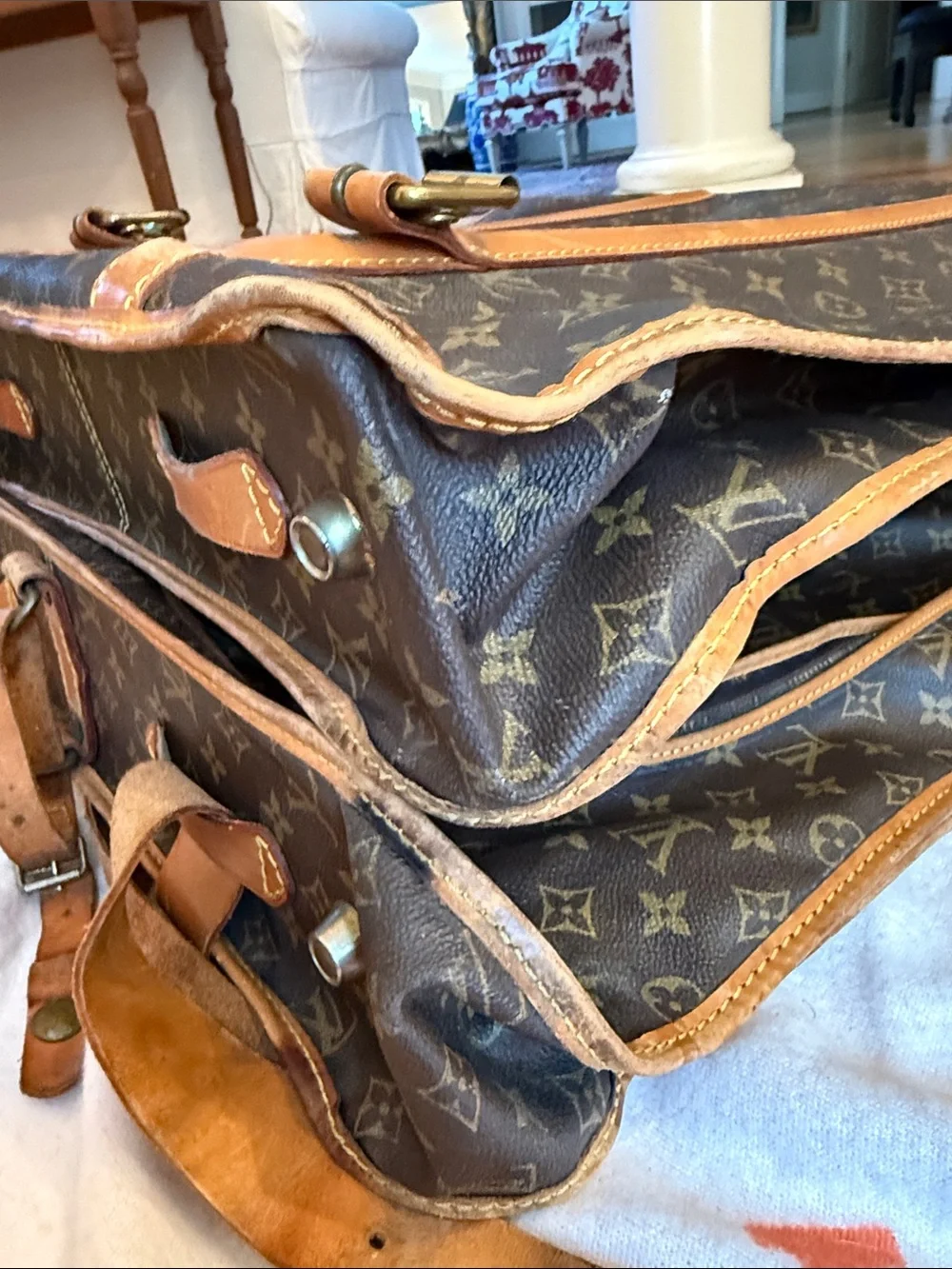 Vintage Louis Vuitton Monogram Garment Bag Tan Leather Trim, Look at Photos